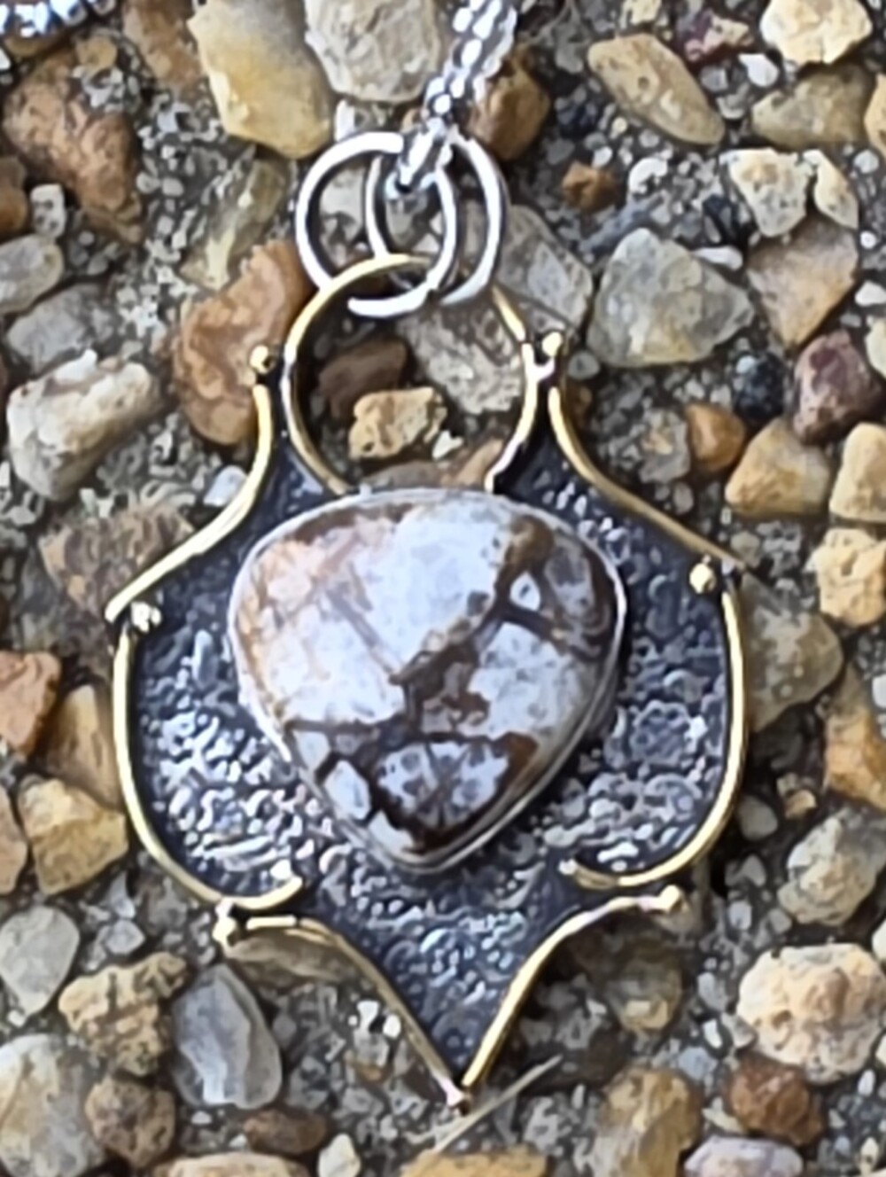 Wild Horse Jasper Gemstone Pendant In 925 Sterling Silver W Gold Vermeil (2.25")